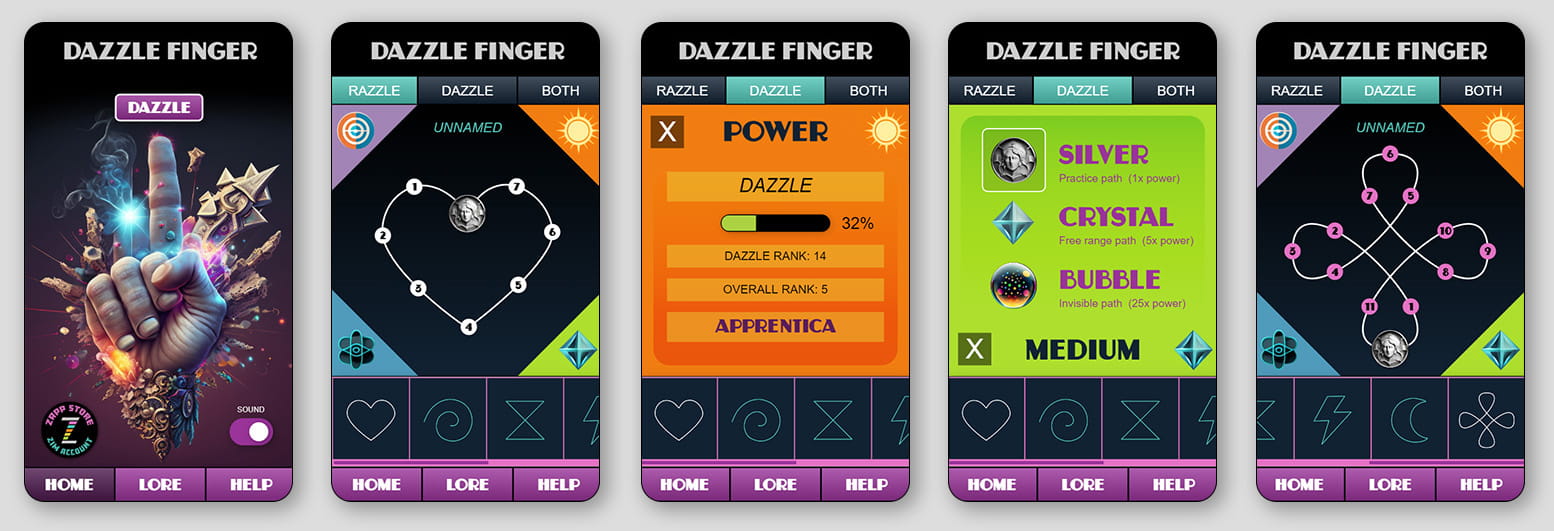 dazzle finger - sample mobile app made with the ZIM JavaScript Canvas Framework