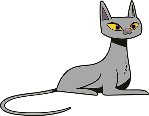 Code ZIM - this pic shows OwMe the ZIM mascot cat - very elegant grey cat sitting with big ears and long tail
