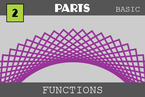 This is the thumbnail for functions - again under the category of PARTS.  It shows a cool purple arc made from overlapping rotated rectangles that makes a pattern like a doily or the middle of a sunflower.  We ran a function over and over again in time each time rotating the rectangle to make this pattern.