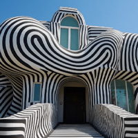 Op Art Houses Slide Show on the Canvas made with ZIM JavaScript HTML Canvas Interactive Media Framework - ZIMjs