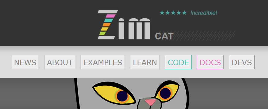 ZIM Cat - JavaScript HTML Canvas Interactive Media Framework powered by CreateJS - ZIMjs